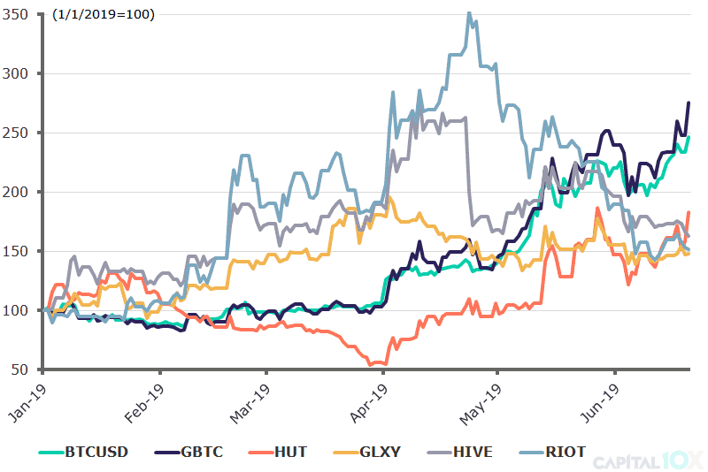 YTD Performance BTC and Publicly Traded Crypto Companies